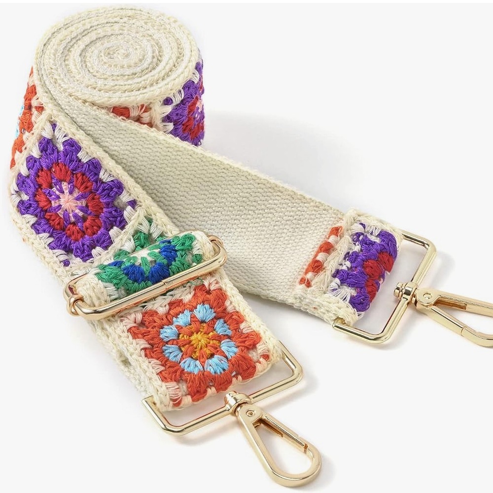 Handmade Boho Hippie Crochet Floral Bag Bag Strap in Multicolor Flower Power NWT